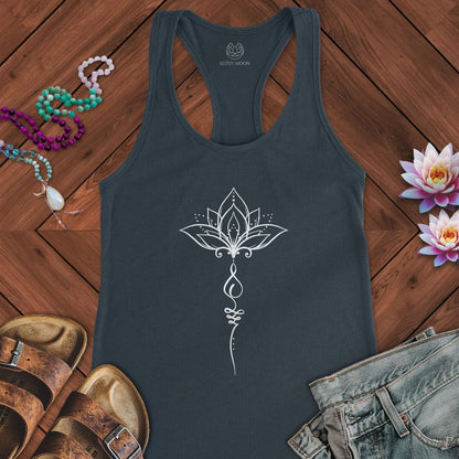 Minimalist Unalome Lotus Tank Solid Indigo