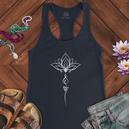 Minimalist Unalome Lotus Tank Solid Midnight Navy