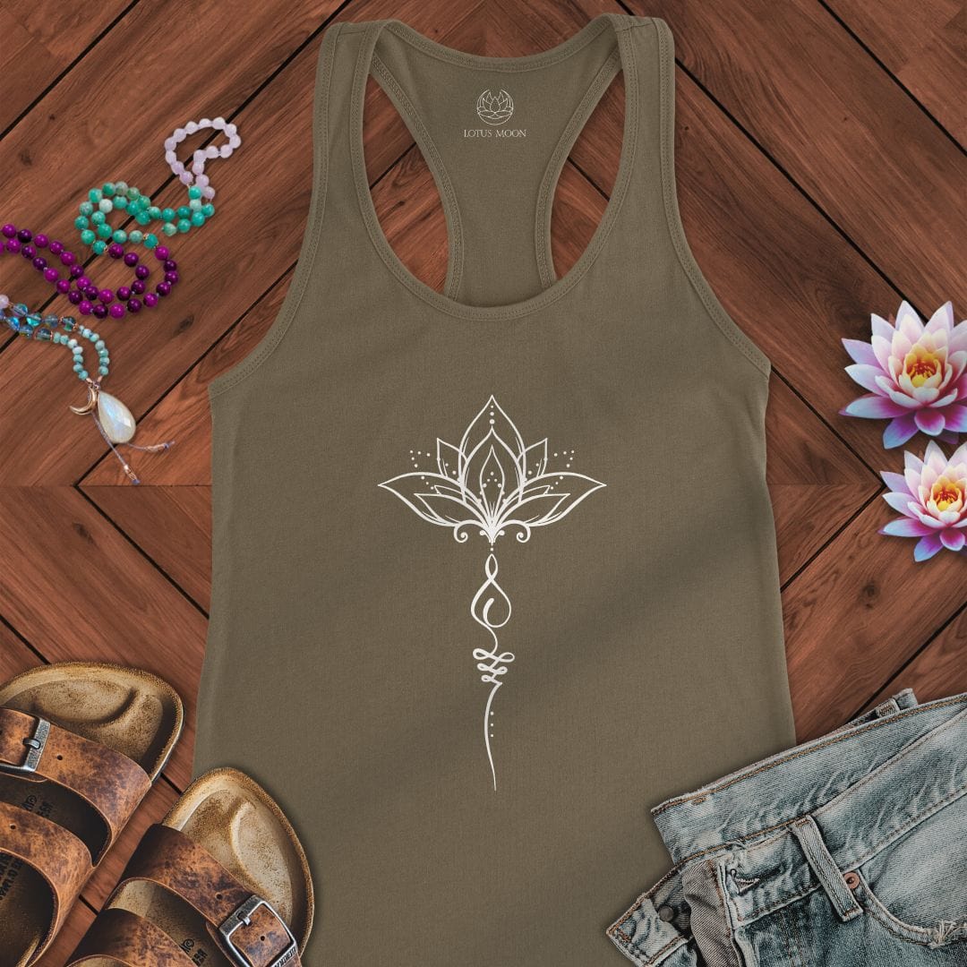 Minimalist Unalome Lotus Tank Solid Military Green