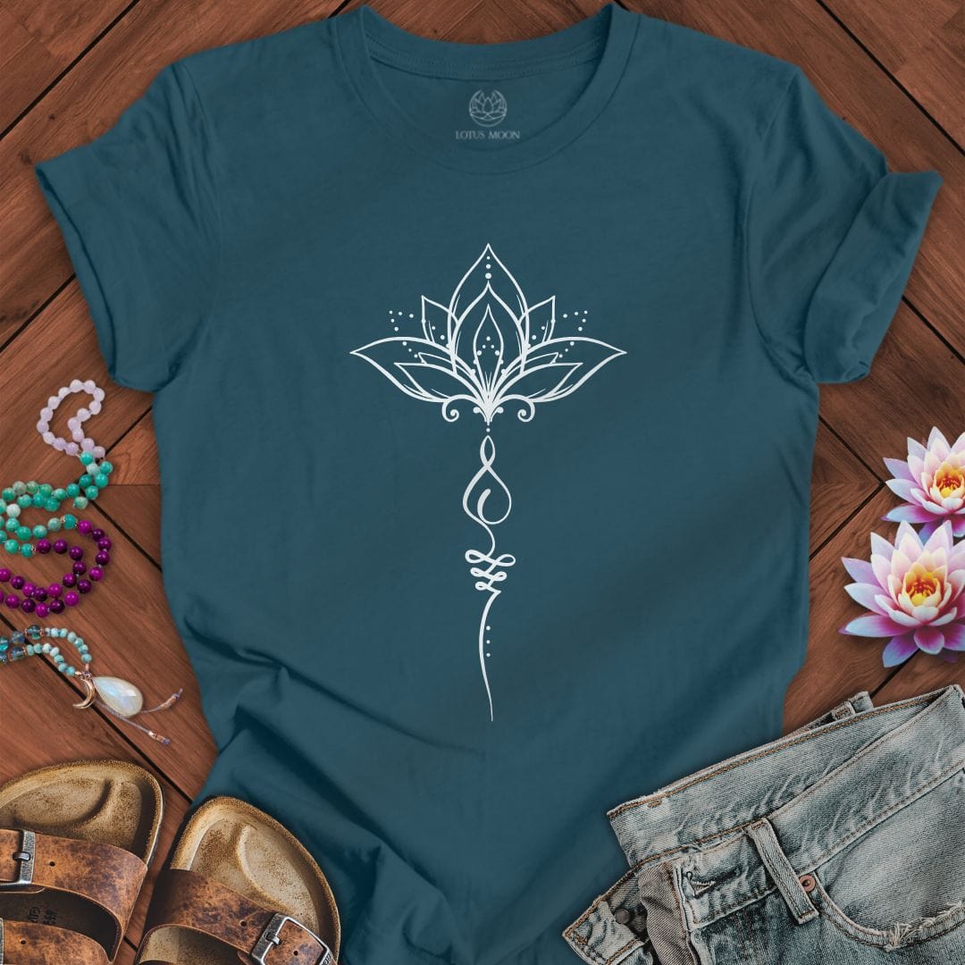 Minimalist Unalome Lotus Tee Deep Teal