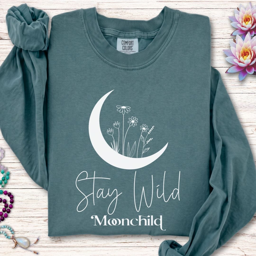 Printify Long-sleeve Moon Child Long Sleeve Tee Blue Spruce / S