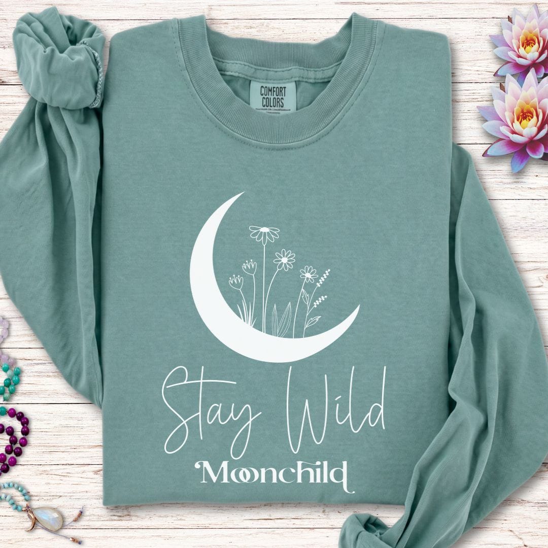 Printify Long-sleeve Moon Child Long Sleeve Tee Light Green / S