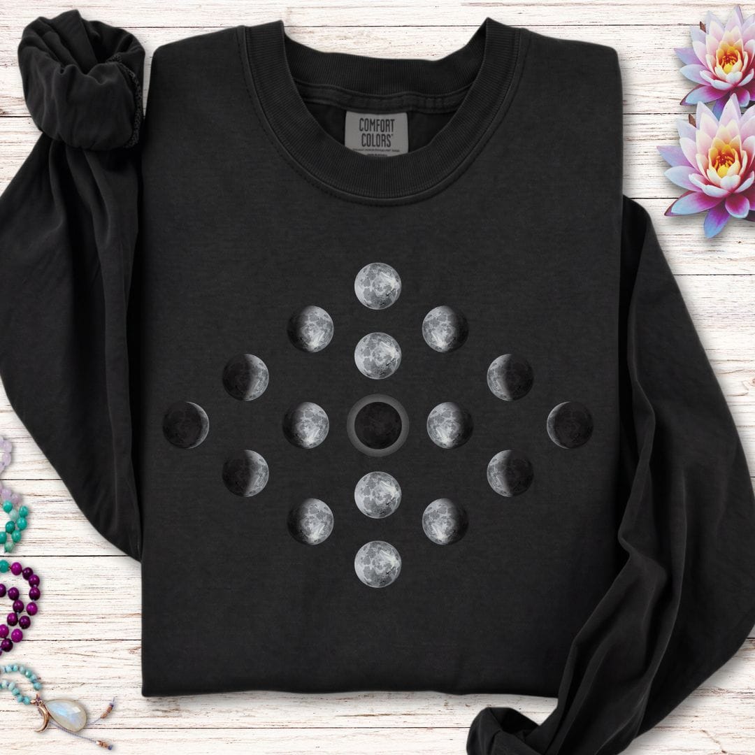 Printify Long-sleeve Moon Phase Diamond Long Sleeve Tee Black / S