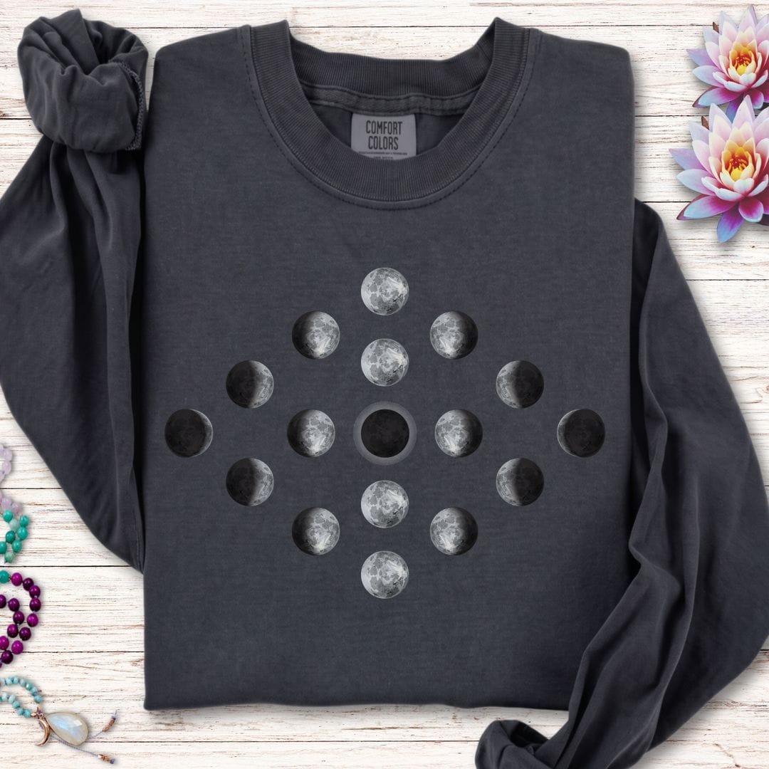 Printify Long-sleeve Moon Phase Diamond Long Sleeve Tee Graphite / S