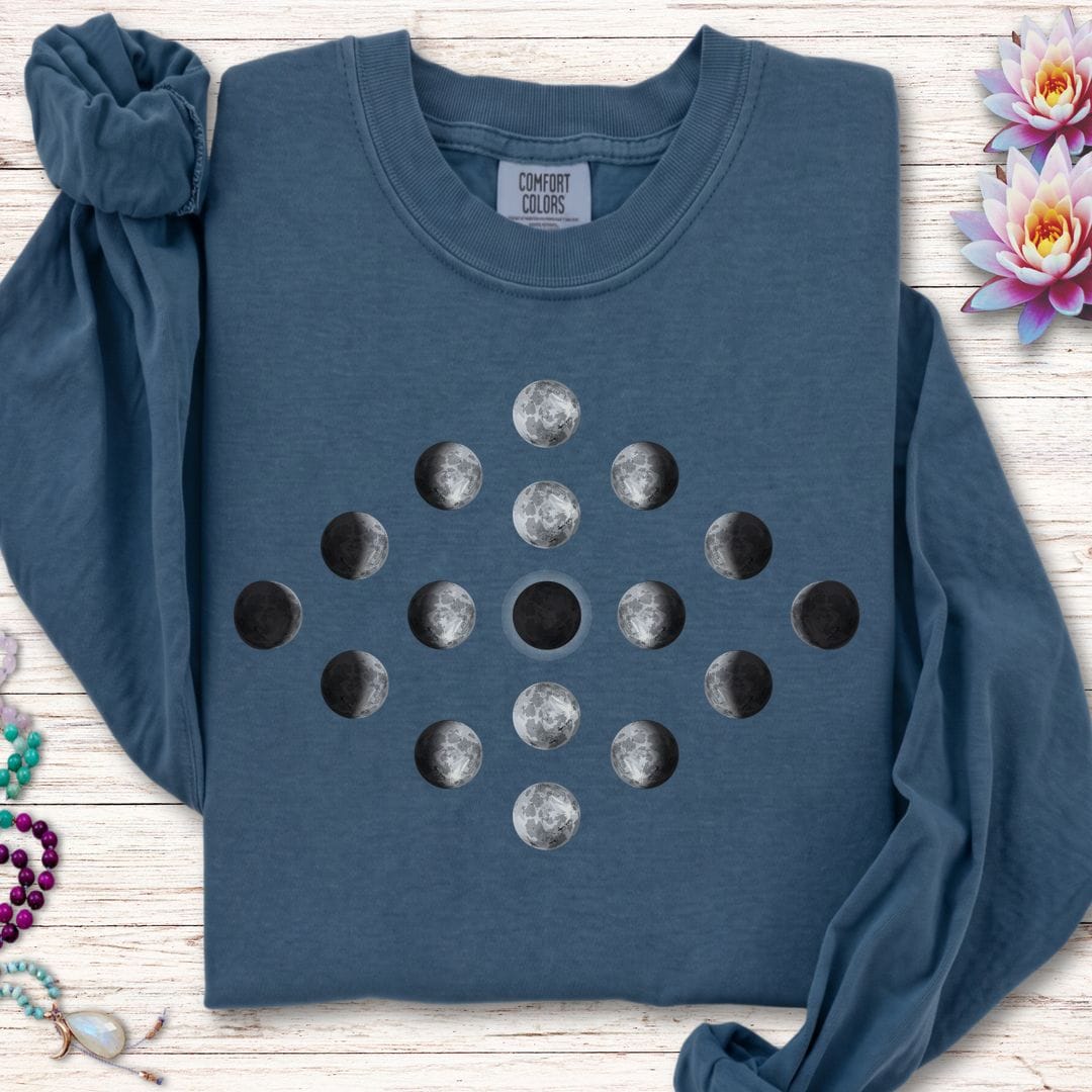 Printify Long-sleeve Moon Phase Diamond Long Sleeve Tee Midnight / S