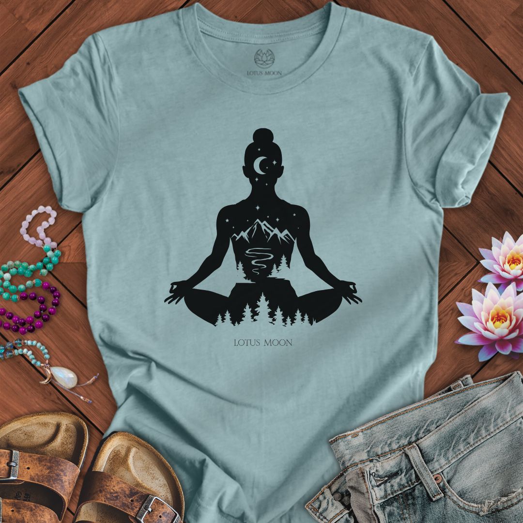 Mountain Meditation Tee Heather Blue Lagoon