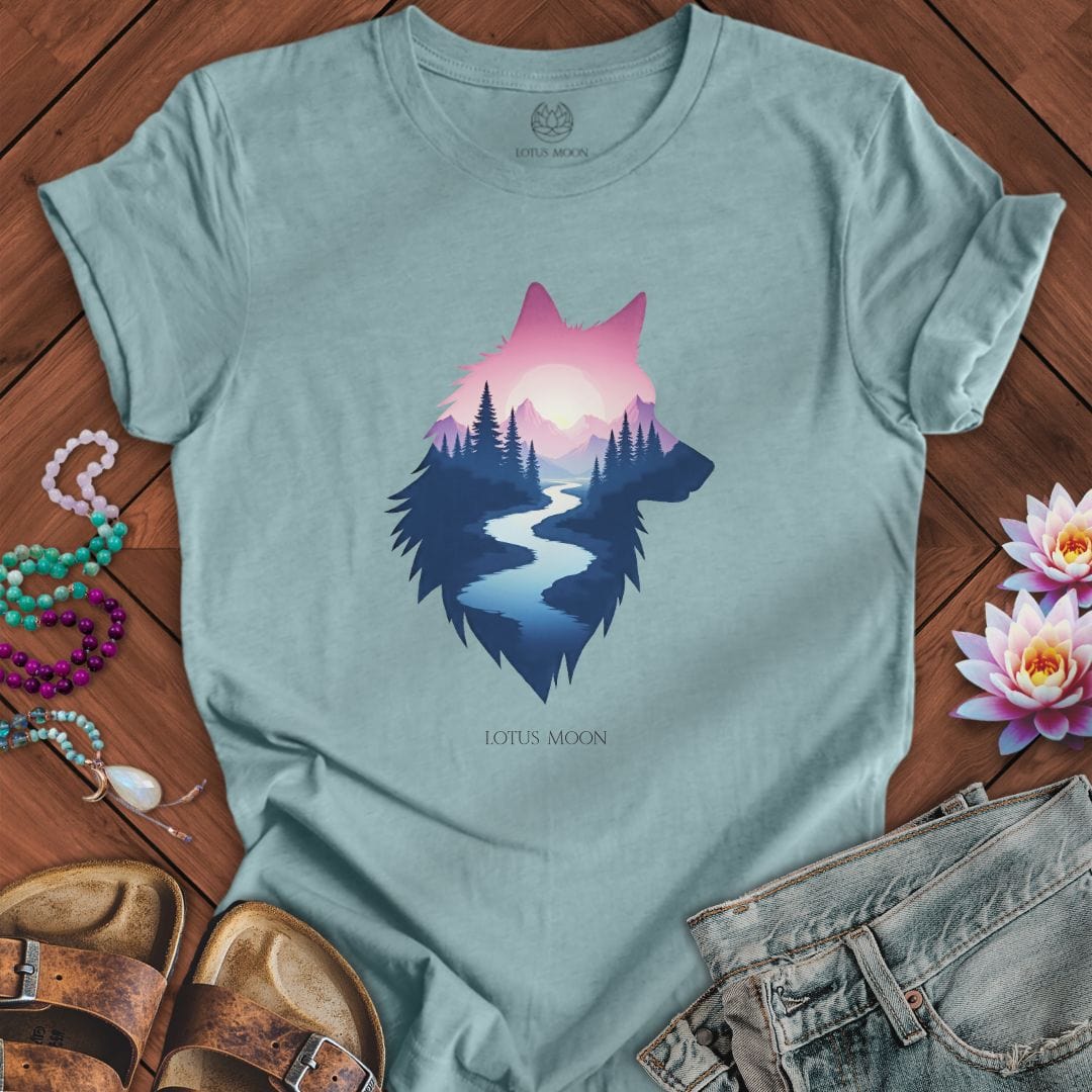 Mountain Wolf Tee Heather Blue Lagoon
