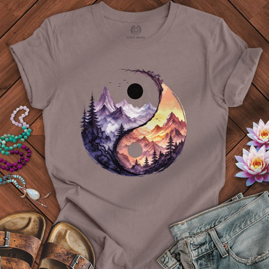 Mountain Yin Yang Tee Pebble Brown