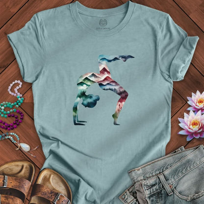 Mountain Yoga Tee Heather Blue Lagoon