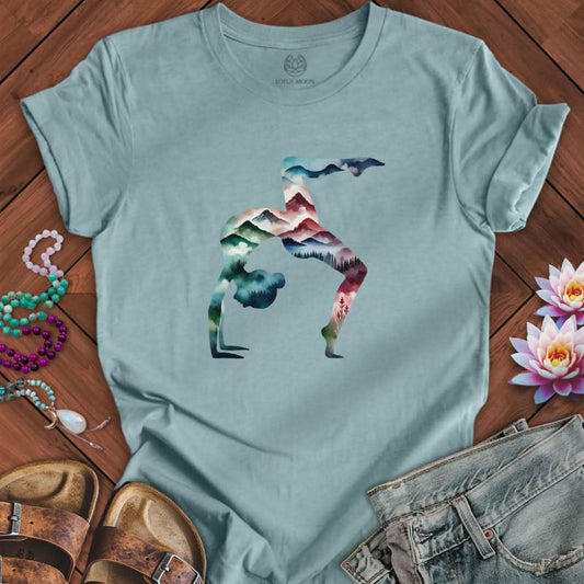 Mountain Yoga Tee Heather Blue Lagoon