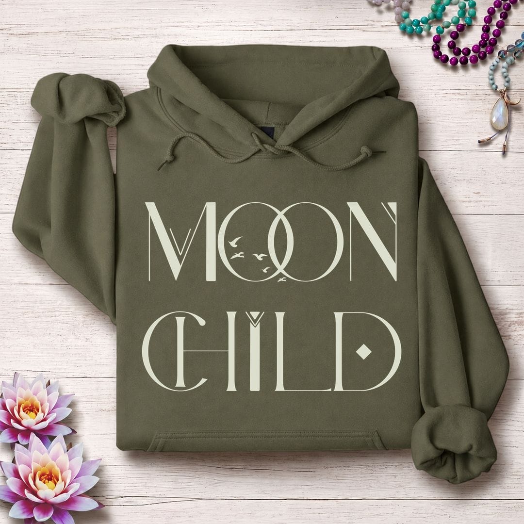 Printify Hoodie Mystic Moon Child Hoodie Military Green / S