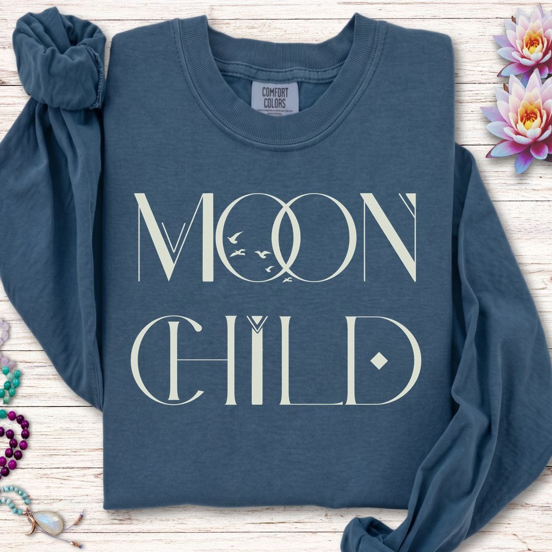 Printify Long-sleeve Mystic Moon Child Long Sleeve Tee Midnight / S