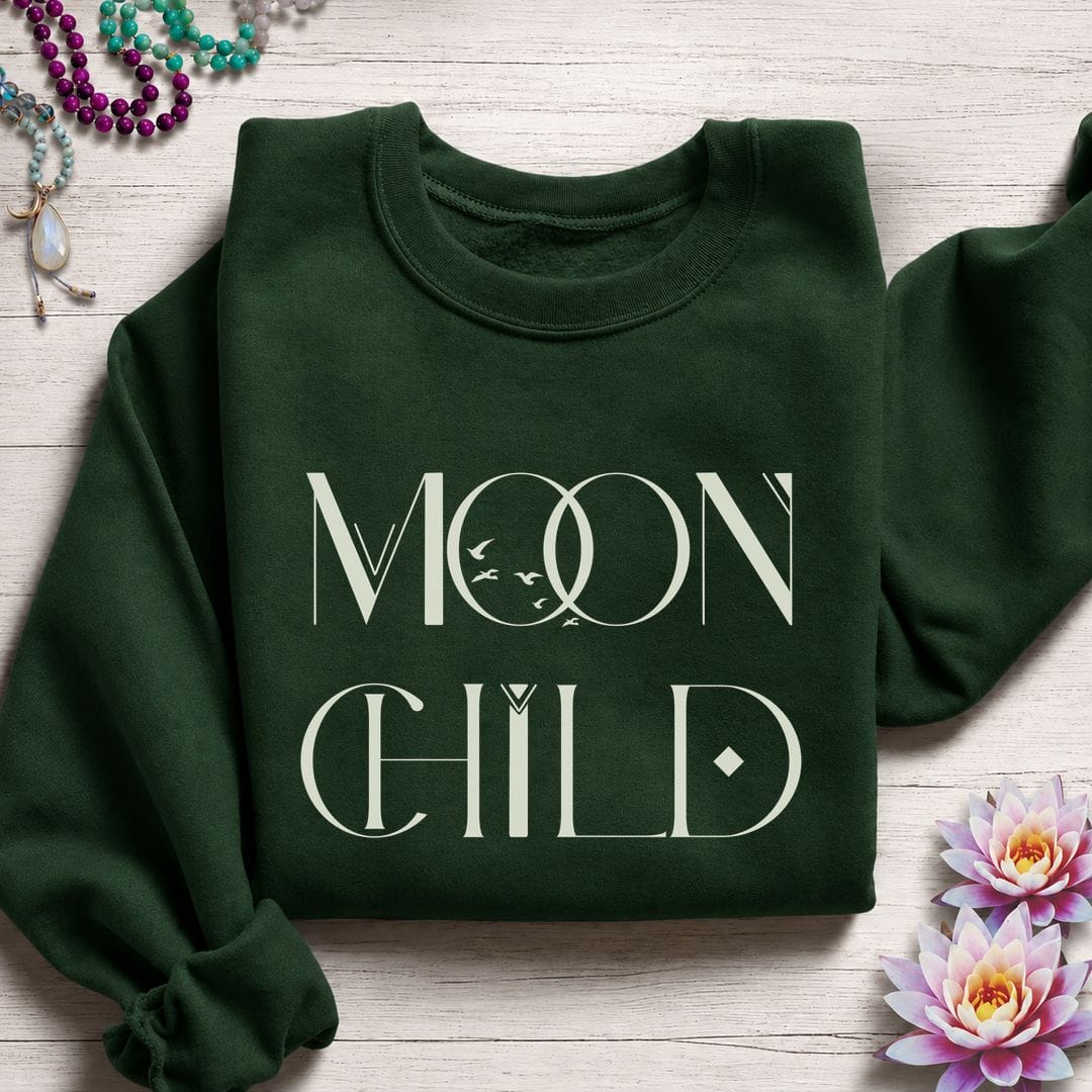 Printify Sweatshirt Mystic Moon Child Sweatshirt S / Forest Green