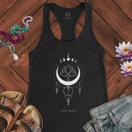 Mystical Lotus Moon Tank Solid Black