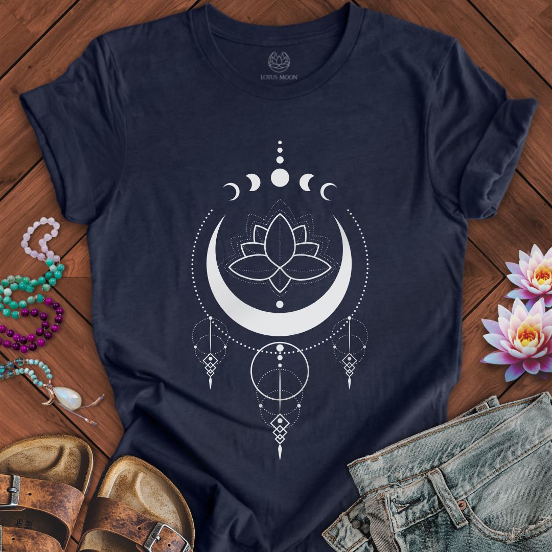 Mystical Lotus Moon Tee Heather Midnight Navy