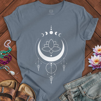 Mystical Lotus Moon Tee Steel Blue