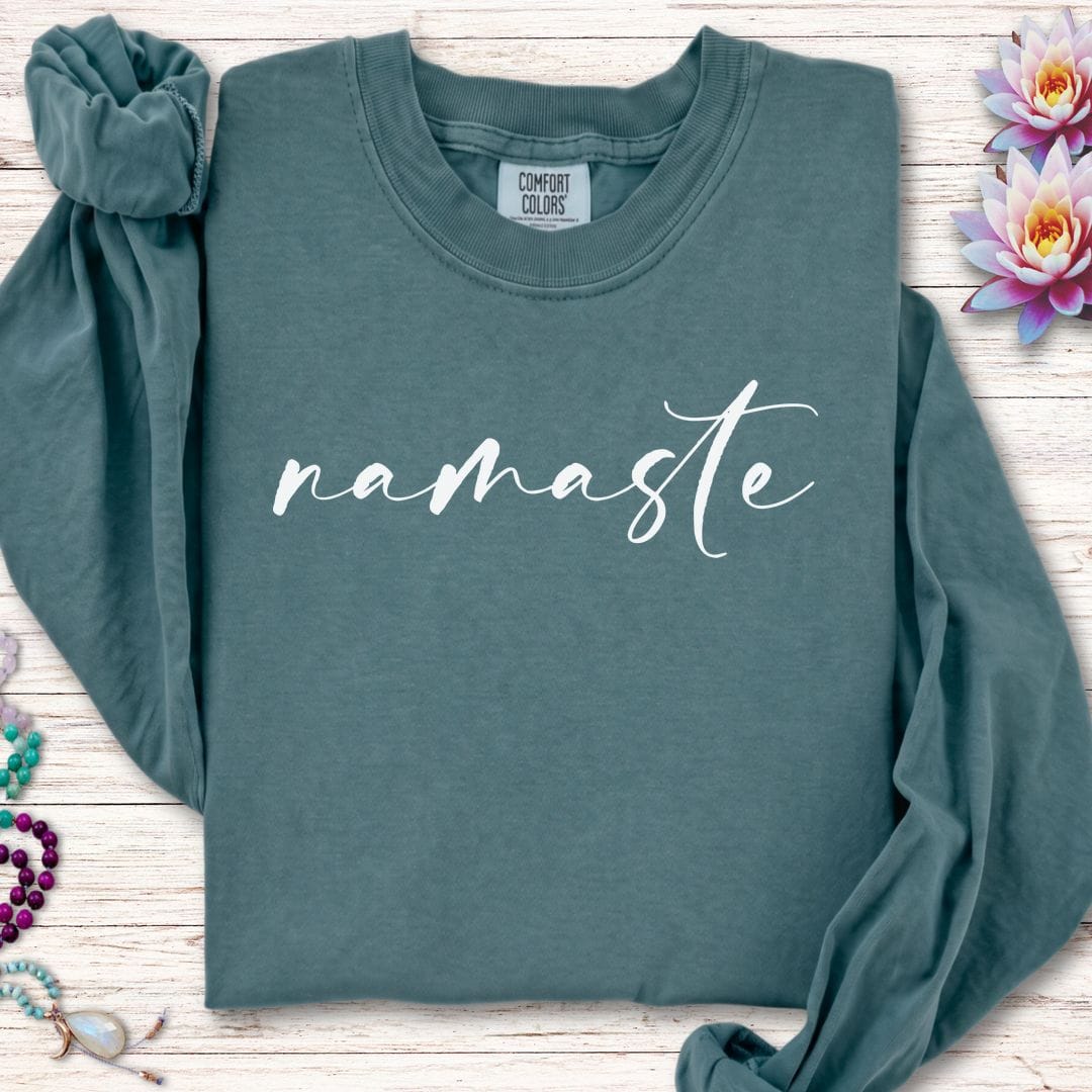 Printify Long-sleeve Namaste Long Sleeve Tee Blue Spruce / S