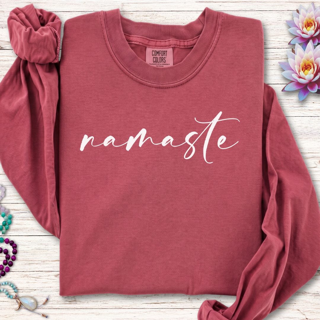 Printify Long-sleeve Namaste Long Sleeve Tee Crimson / S