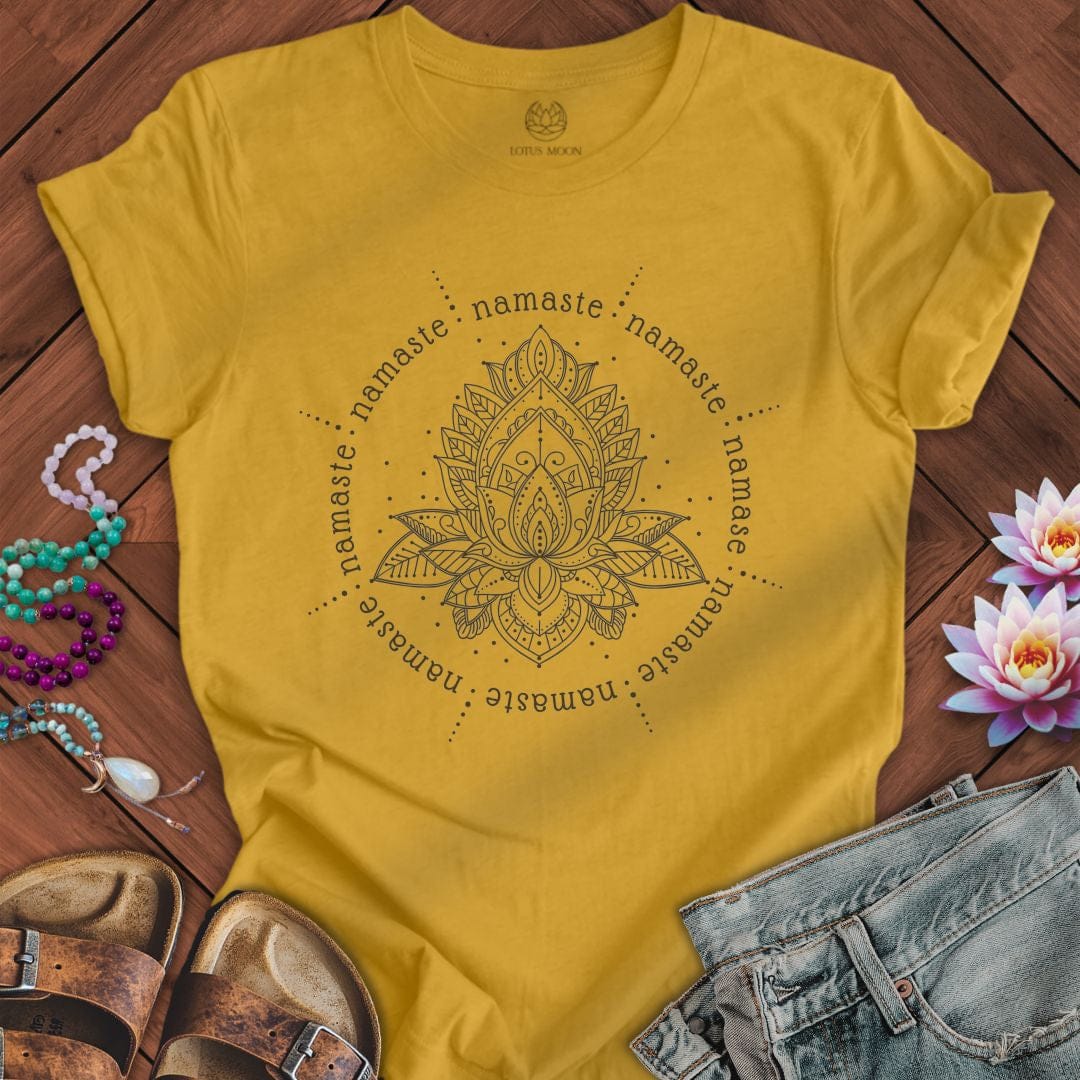 Namaste Lotus Flower Tee Heather Mustard