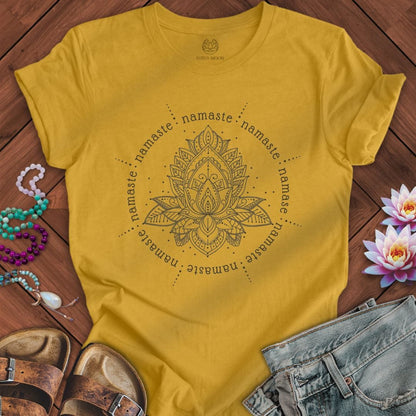 Namaste Lotus Flower Tee Heather Mustard