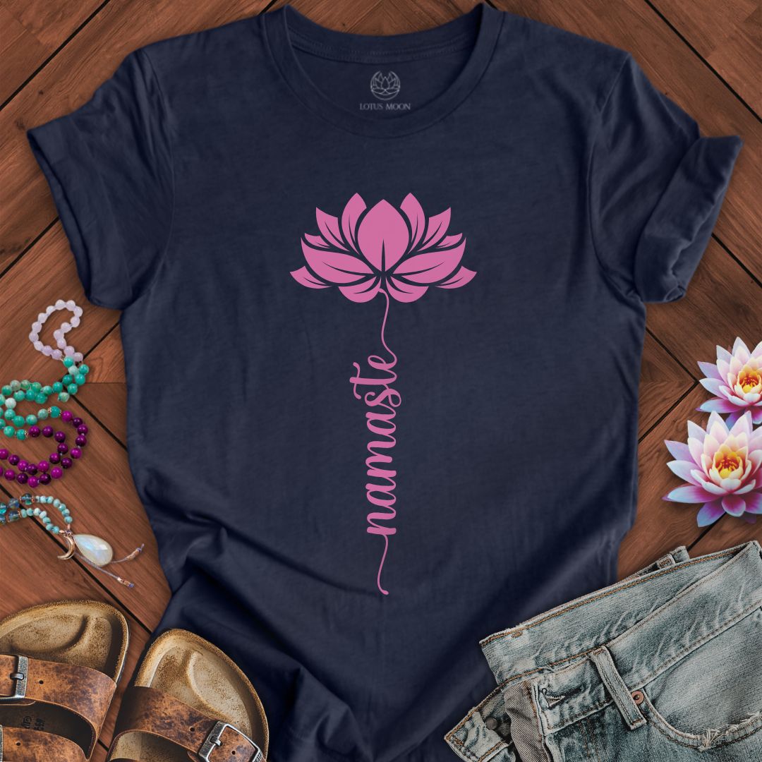 Namaste Stem Lotus Tee Heather Midnight Navy