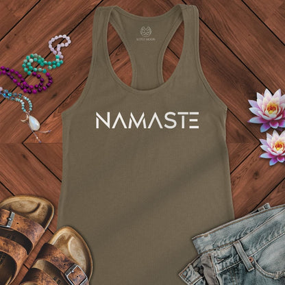 Namaste Text Tank Solid Military Green