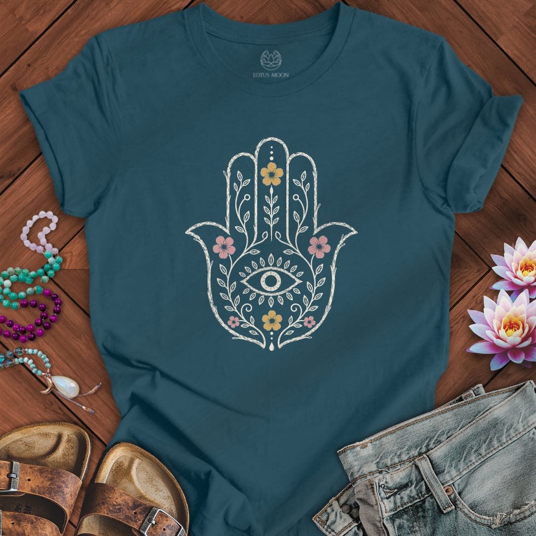 Printify T-Shirt Natural Hamsa Tee Deep Teal / S