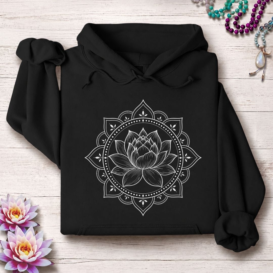 Printify Hoodie Natural Lotus Mandala Hoodie Black / S