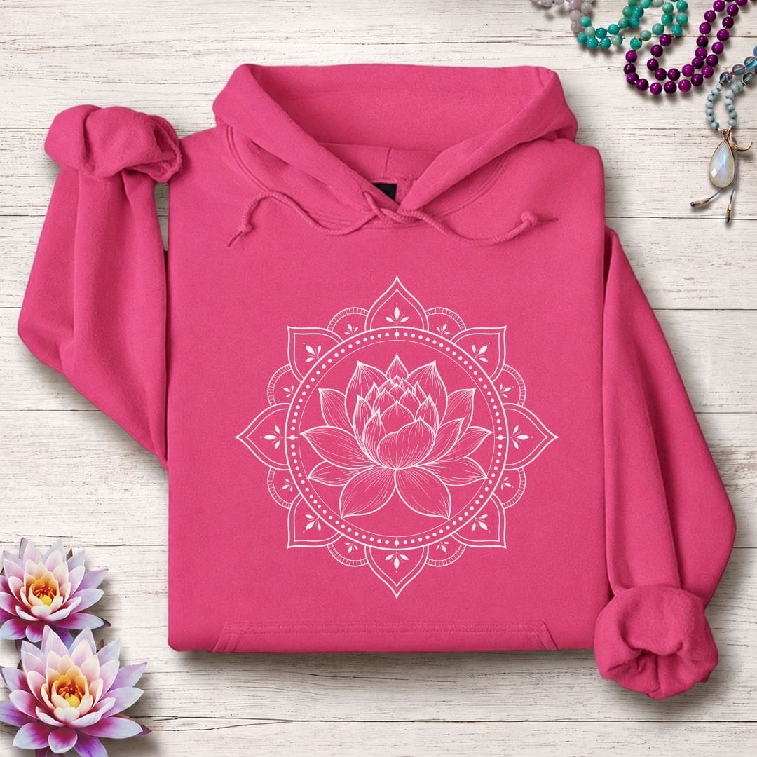 Printify Hoodie Natural Lotus Mandala Hoodie Heliconia / S