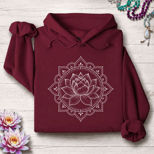 Natural Lotus Mandala Hoodie Maroon