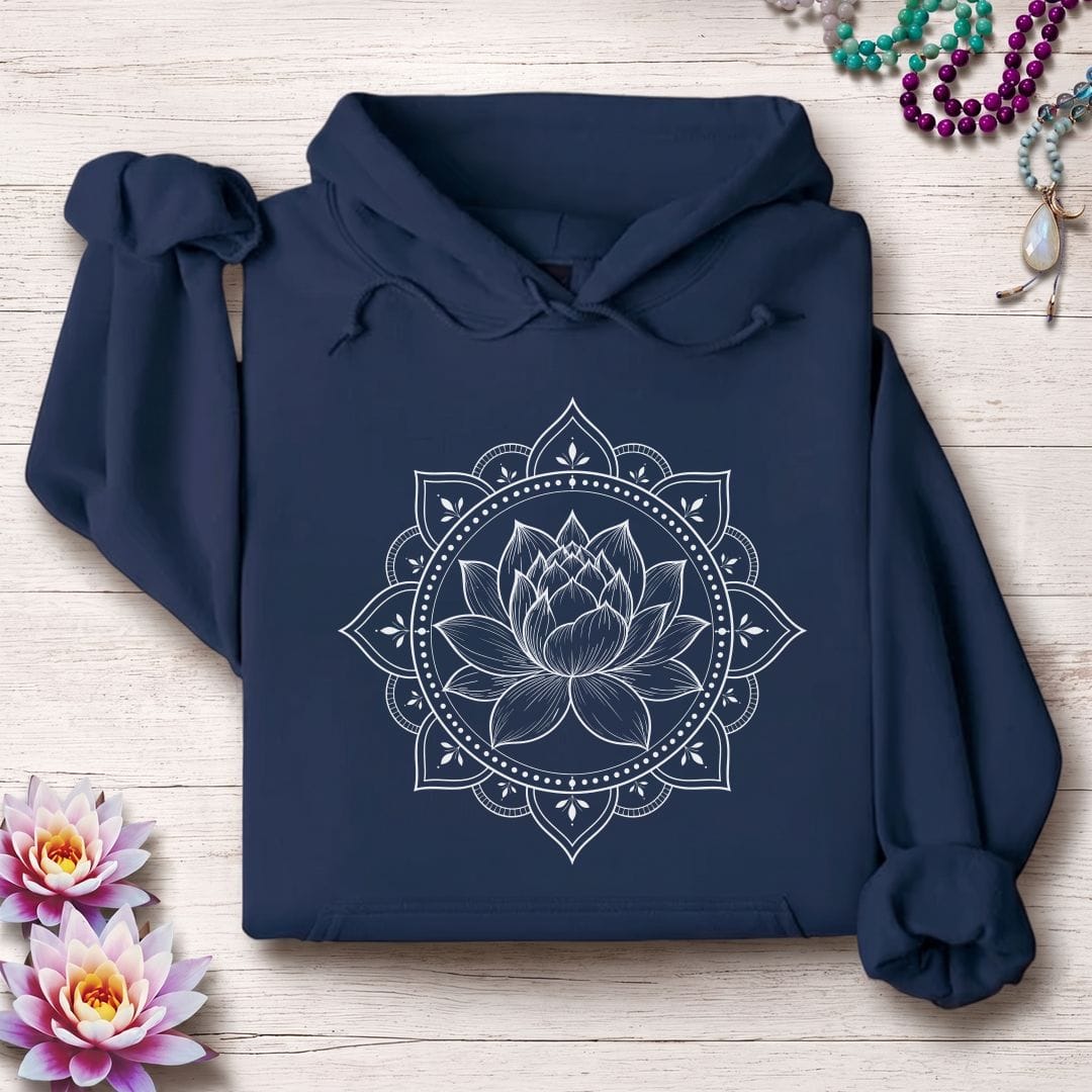 Printify Hoodie Natural Lotus Mandala Hoodie Navy / S