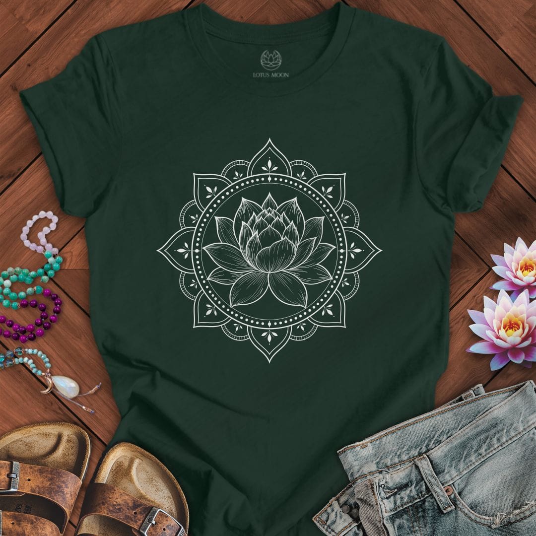 Printify T-Shirt Natural Lotus Mandala Tee Forest / S