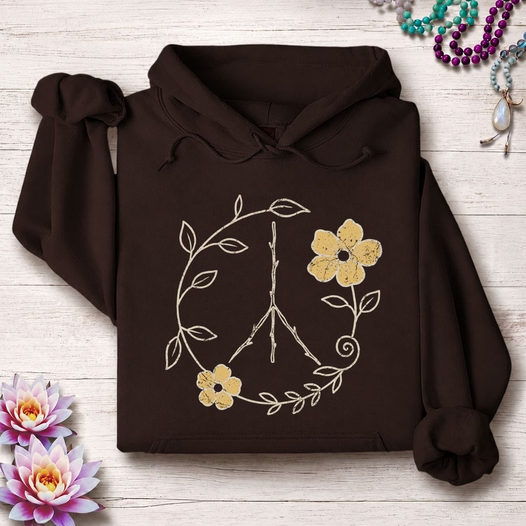Printify Hoodie Natural Peace Sign Hoodie Dark Chocolate / S