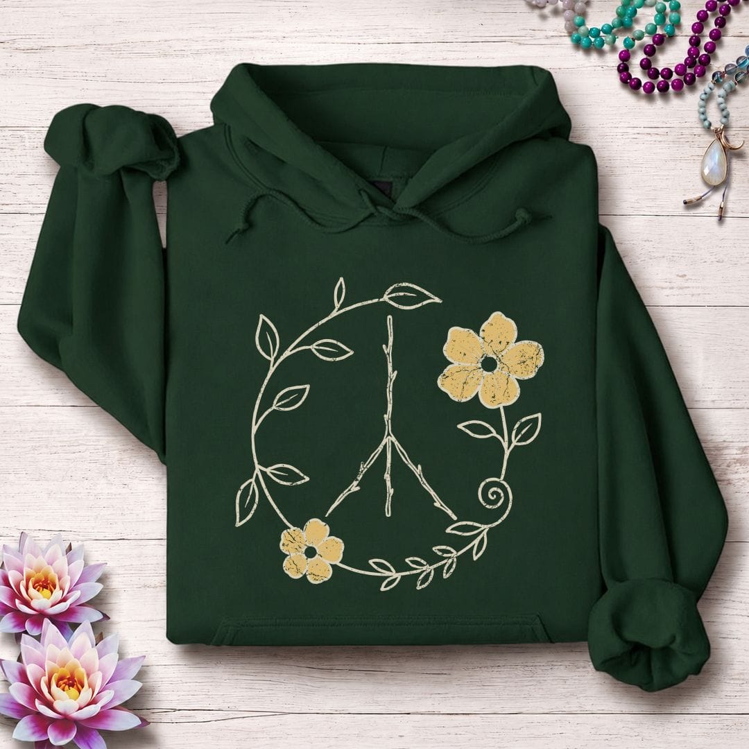 Printify Hoodie Natural Peace Sign Hoodie Forest Green / S