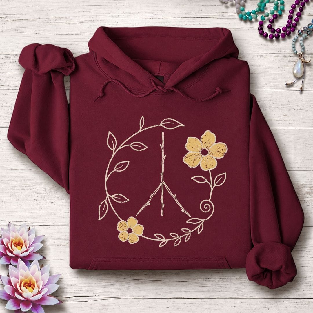 Printify Hoodie Natural Peace Sign Hoodie Maroon / S