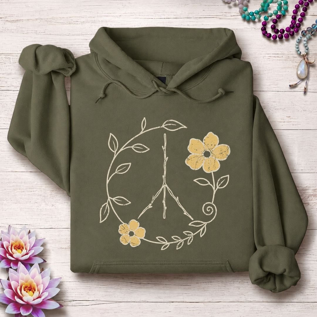 Printify Hoodie Natural Peace Sign Hoodie Military Green / S