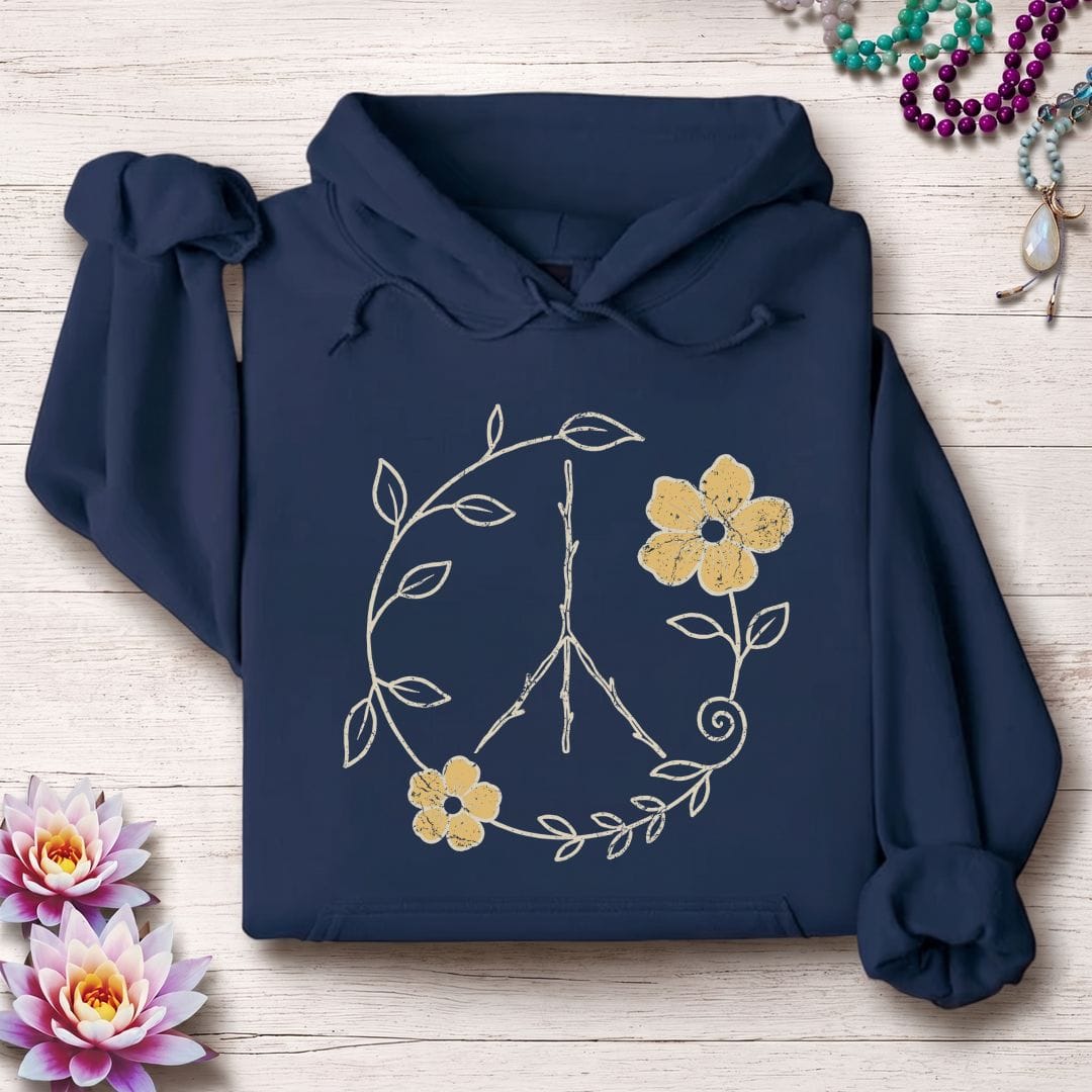 Printify Hoodie Natural Peace Sign Hoodie Navy / S