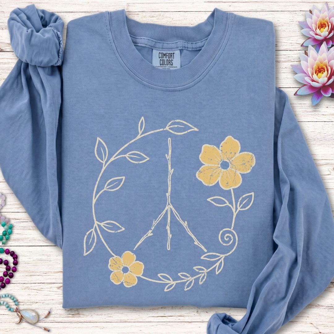 Printify Long-sleeve Natural Peace Sign Long Sleeve Tee Blue Jean / S