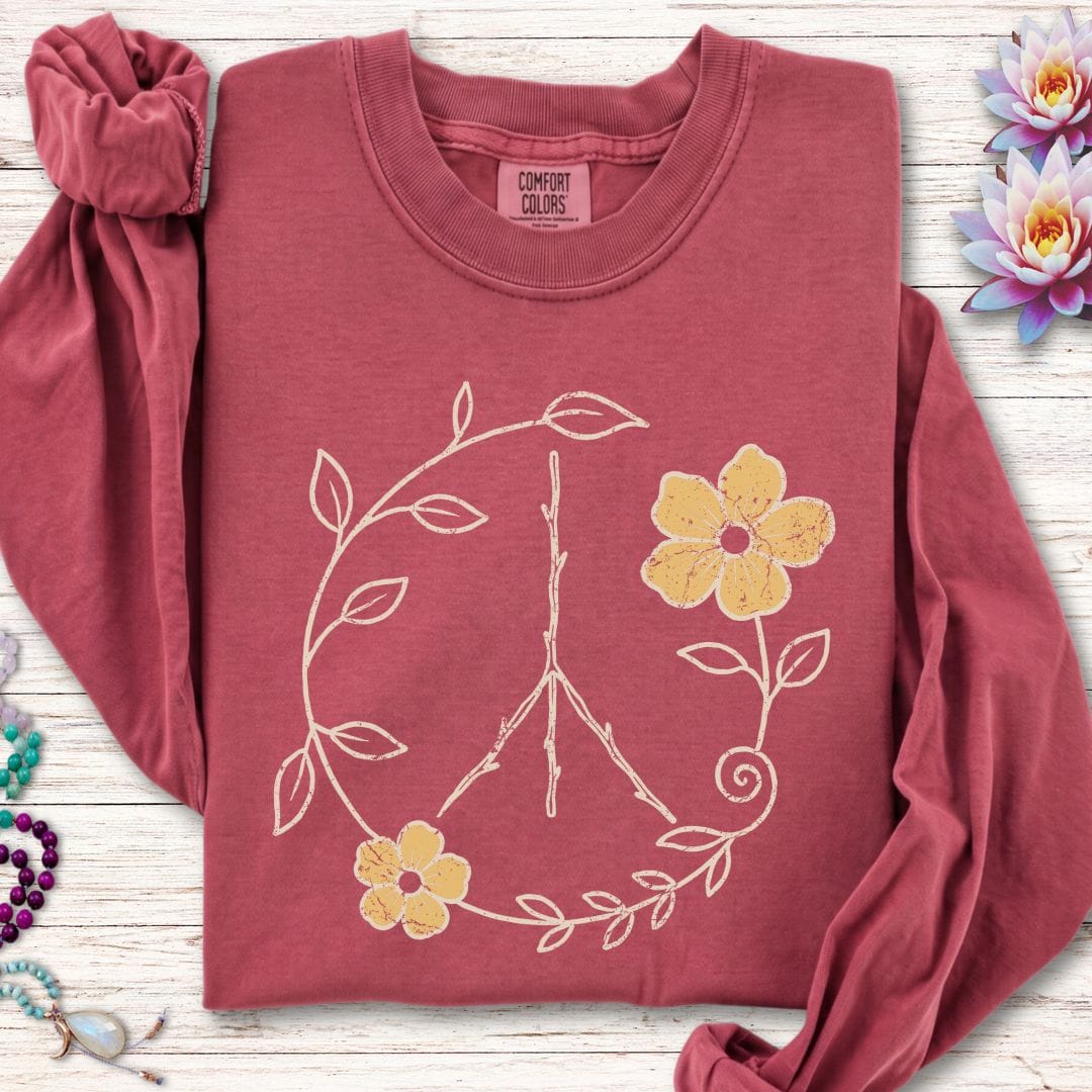 Printify Long-sleeve Natural Peace Sign Long Sleeve Tee Crimson / S