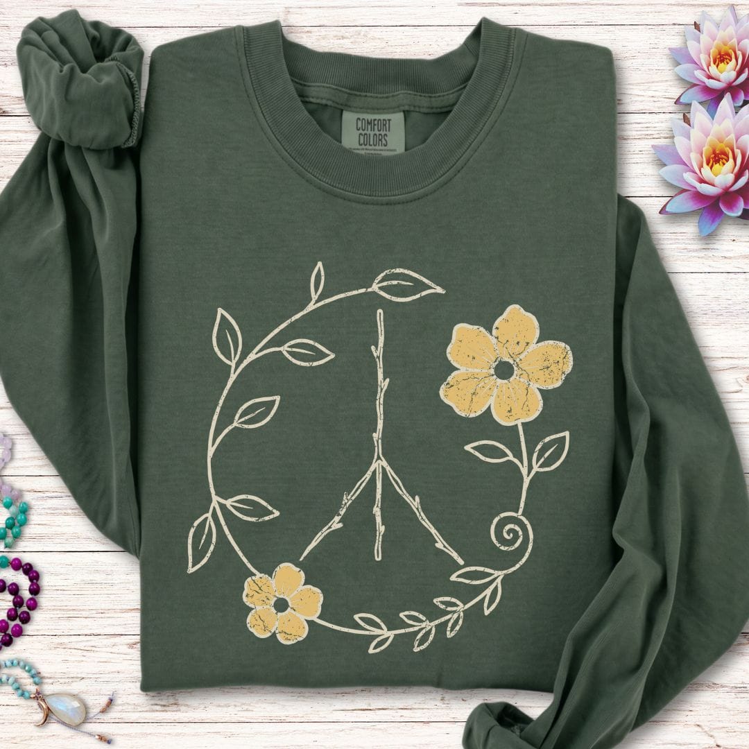 Printify Long-sleeve Natural Peace Sign Long Sleeve Tee Hemp / S