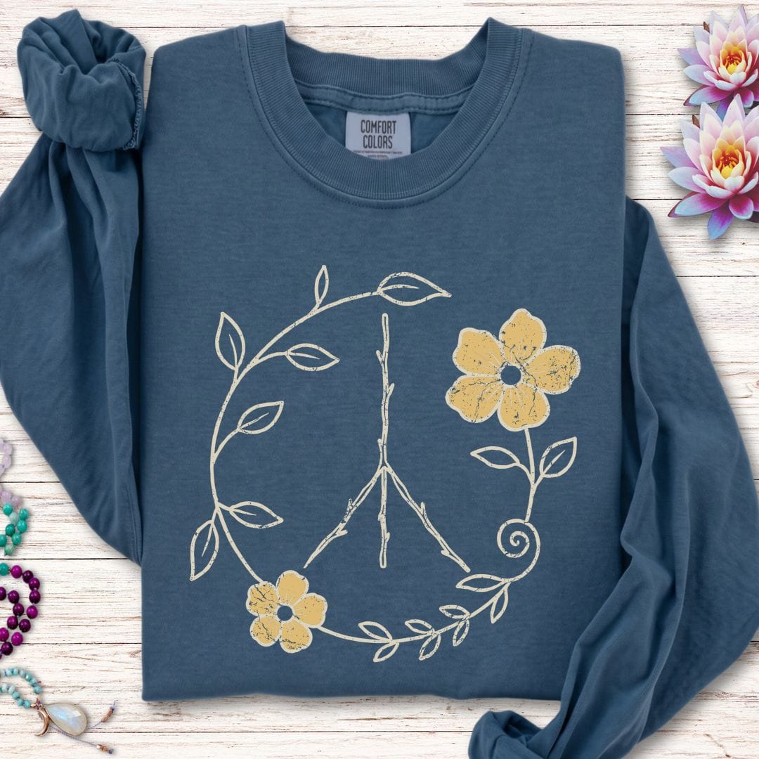 Printify Long-sleeve Natural Peace Sign Long Sleeve Tee Midnight / S