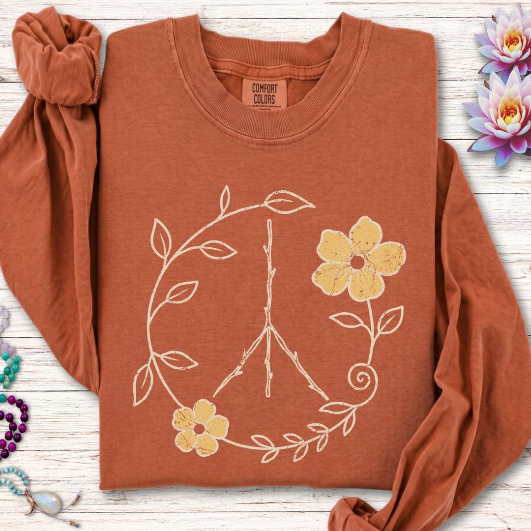 Printify Long-sleeve Natural Peace Sign Long Sleeve Tee Yam / S