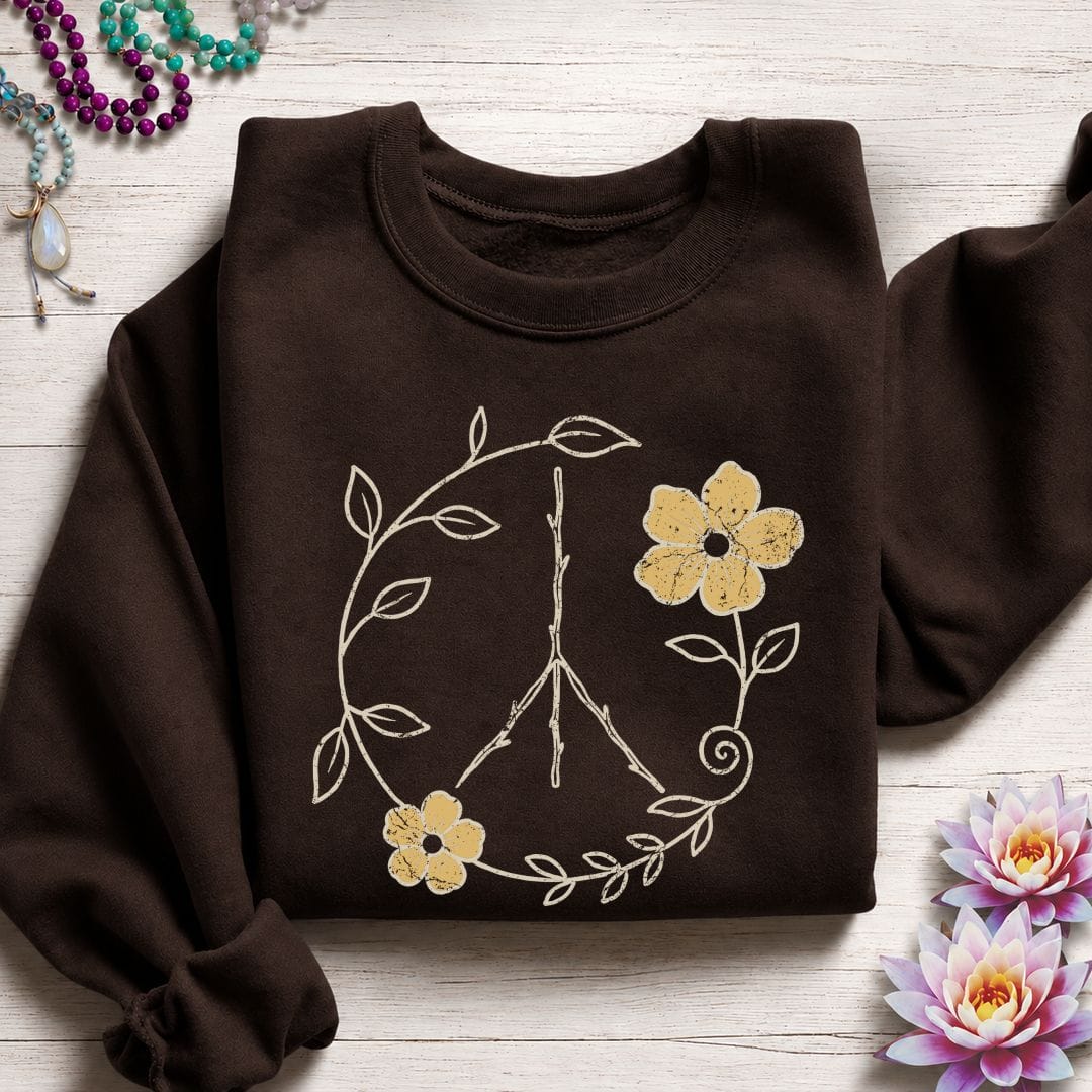 Natural Peace Sign Sweatshirt Dark Chocolate