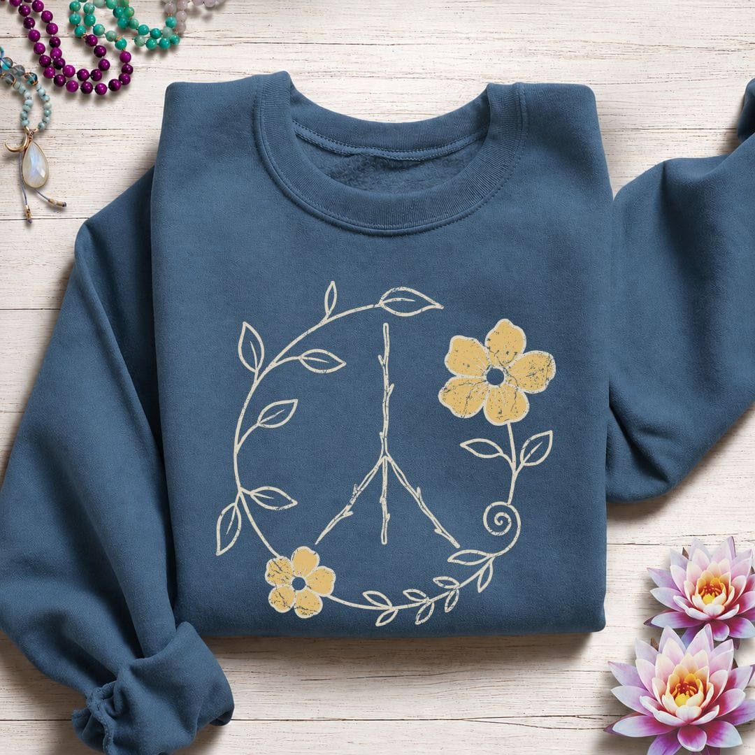 Natural Peace Sign Sweatshirt Indigo Blue