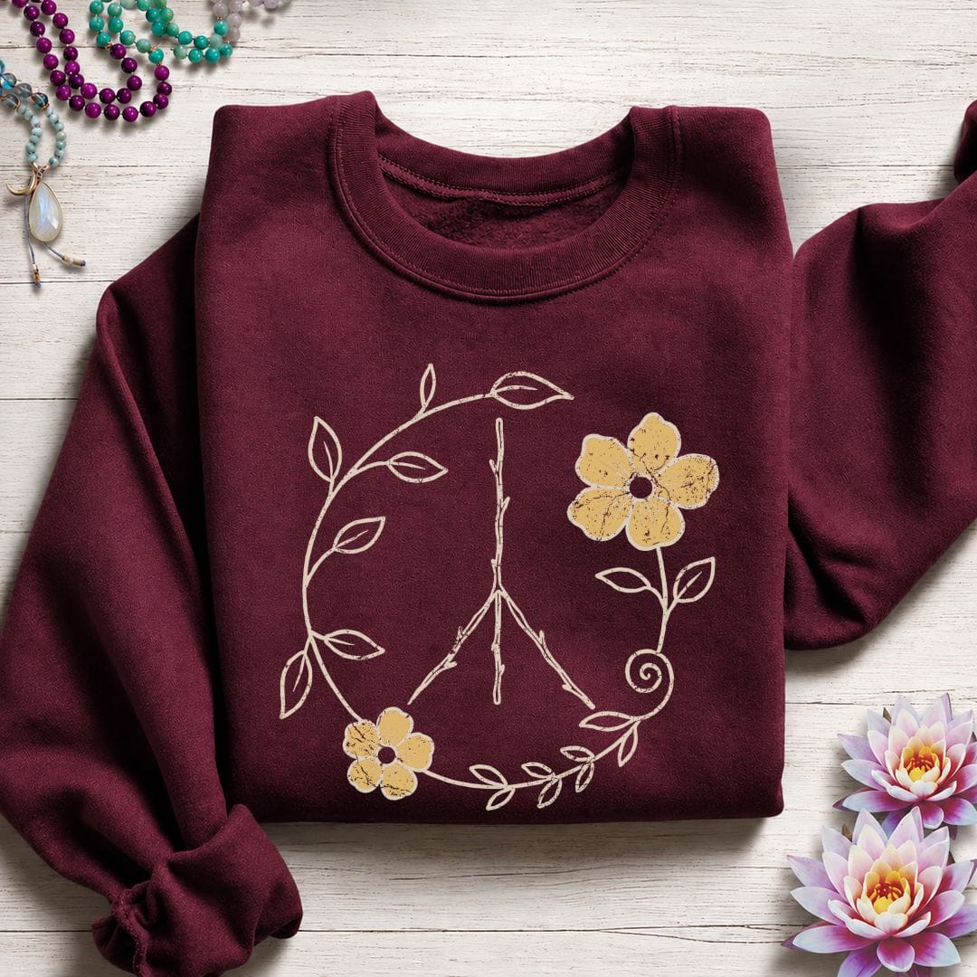 Natural Peace Sign Sweatshirt Maroon
