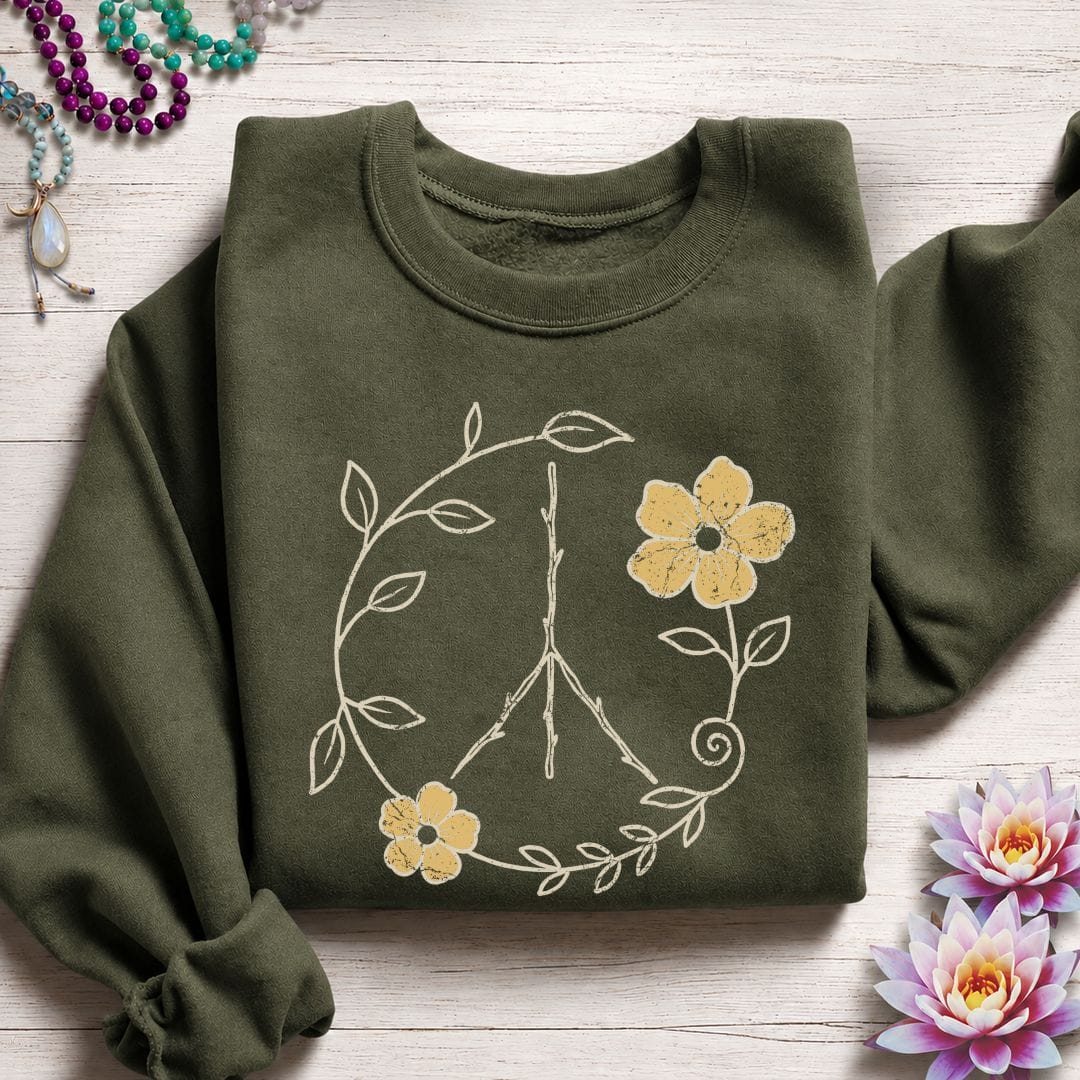 Natural Peace Sign Sweatshirt Military Green
