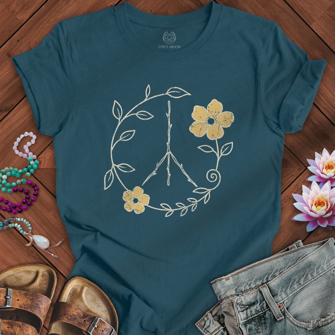 Printify T-Shirt Natural Peace Sign Tee Deep Teal / S