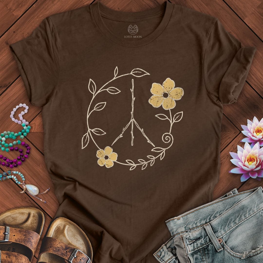 Printify T-Shirt Natural Peace Sign Tee Heather Brown / S