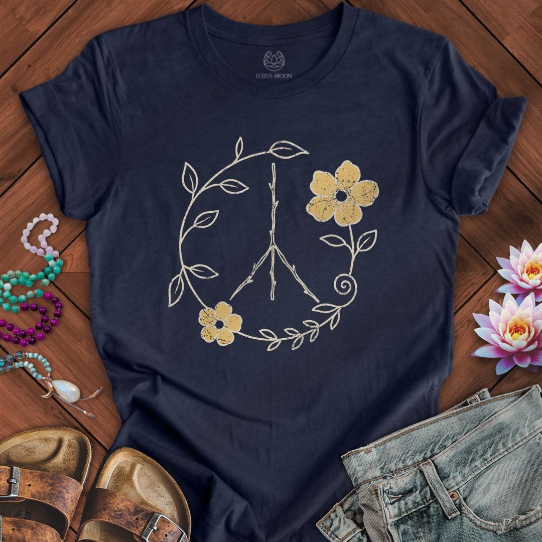 Printify T-Shirt Natural Peace Sign Tee Heather Midnight Navy / S