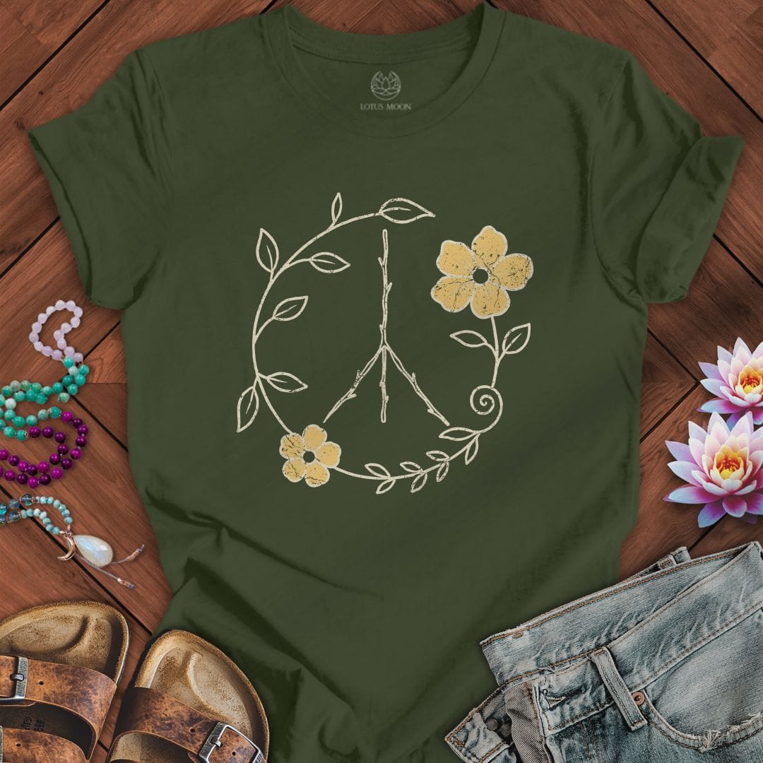 Printify T-Shirt Natural Peace Sign Tee Military Green / S
